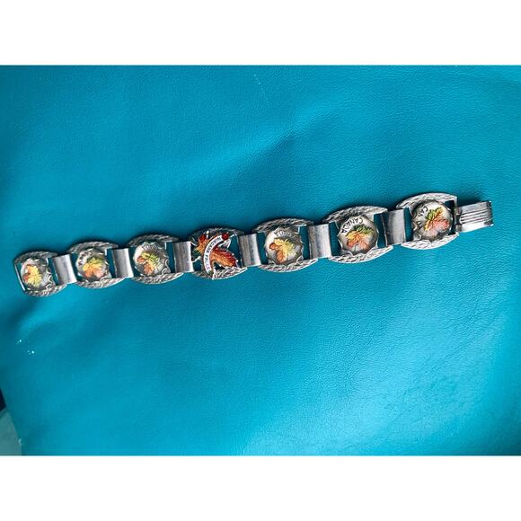 NIAGARA FALLS Canada Maple Leaf Reverse Painted INTAGLIO Glass Souvenir Bracelet - Picture 7 of 10